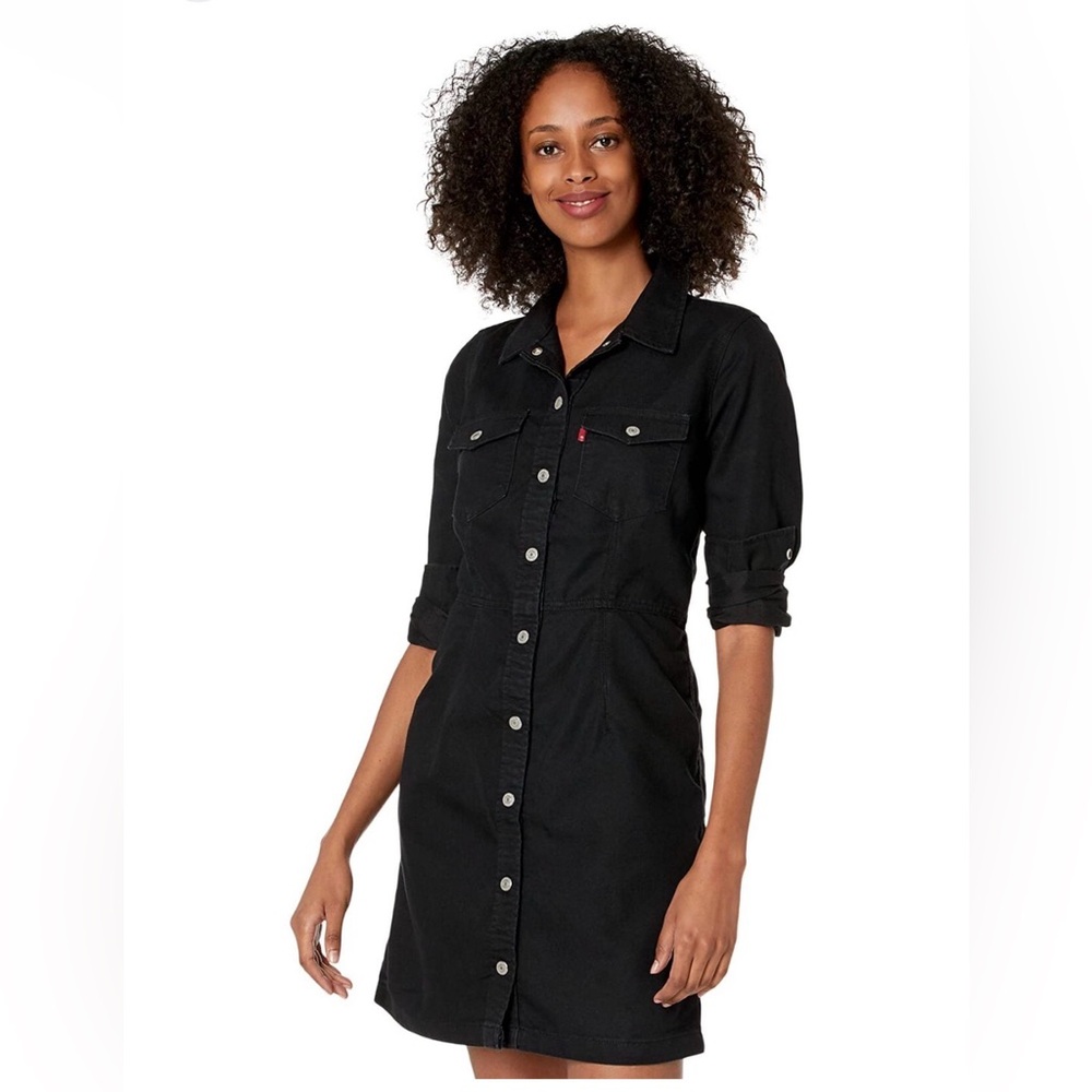 Levi’s Ellie long sleeve black denim shirt dress